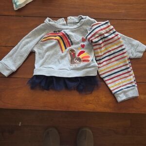 Gray Kids Thanksgiving Shirt with Rainbow and Turkey Design